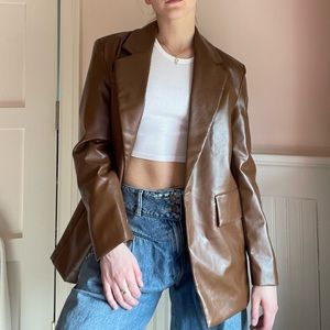 PRICE DROP NWT Princess Polly Women’s Jocelyn Faux Leather Espresso Blazer